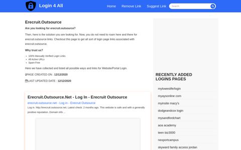erecruit outsource - Official Login Page [100% Verified] - login4all.com