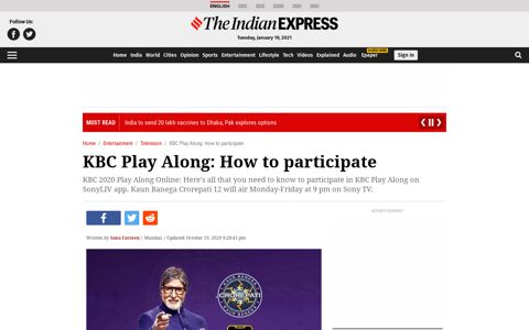 KBC 12 Play Along 2020 Online on Sony Liv App: How to ...