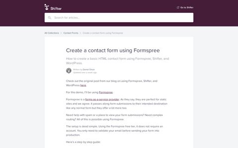 Create a contact form using Formspree | Shifter Documentation