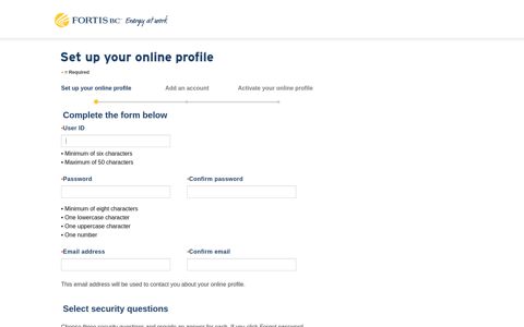 Set up your online profile - FortisBC