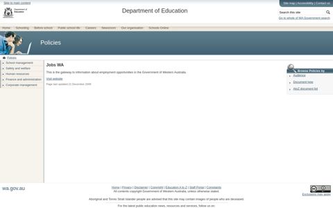 Jobs WA - Policies - The Department of Education