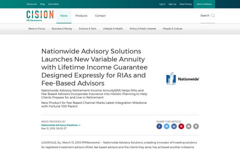 Nationwide Advisory Solutions Launches New Variable ...