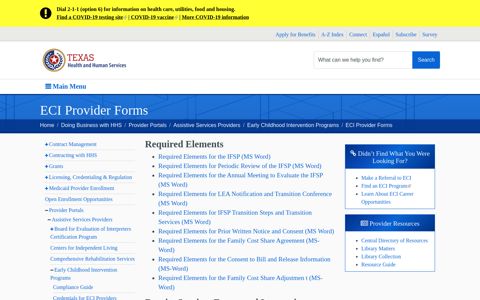 ECI Provider Forms | Texas Health and Human Services