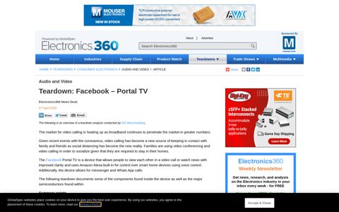 Teardown: Facebook – Portal TV | Electronics360