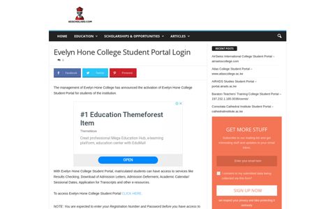Evelyn Hone College Student Portal Login - KEscholars