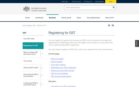Registering for GST | Australian Taxation Office