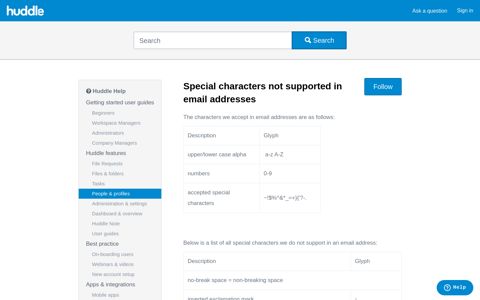 Special characters not supported in email addresses – Huddle ...