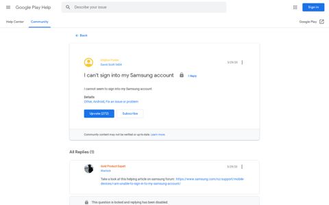 I can't sign into my Samsung account - Google Play Community