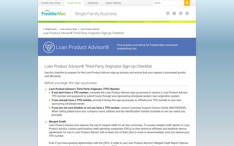 Loan Product Advisor Third-Party Originator Sign-Up Checklist ...