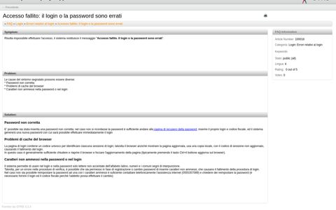 Accesso fallito: il login o la password sono errati - FAQ - DSU ...