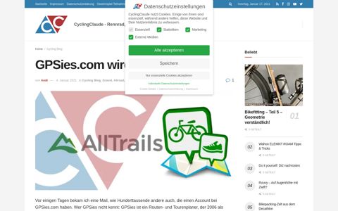 GPSies.com wird AllTrails - CyclingClaude Alltrails