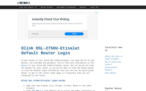 Dlink DSL-2750U-Etisalat - Default login IP, default username ...