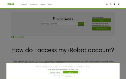 How do I access my iRobot account? | iRobot Customer Care