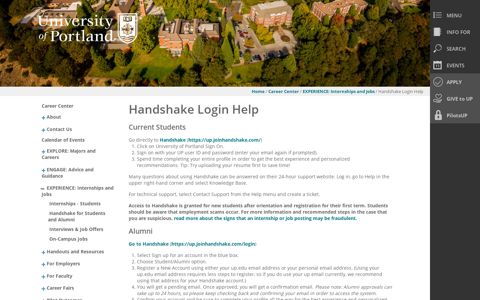 Handshake Login Help | University of Portland