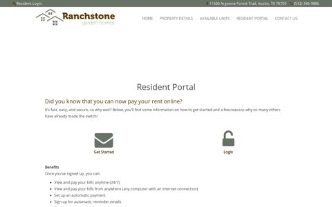 Resident Portal - Resident Login for Ranchstone Garden Homes