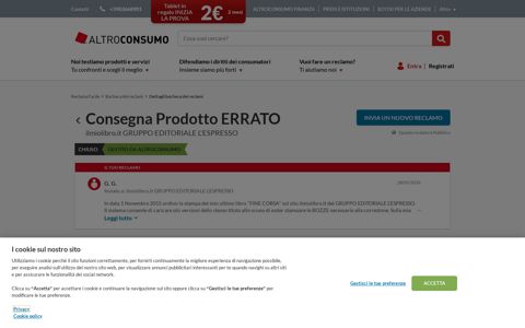 Consegna Prodotto ERRATO - Reclamo contro ilmiolibro.it ...