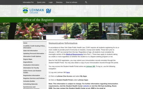 Office of the Registrar - Immunization Information - Lehman ...