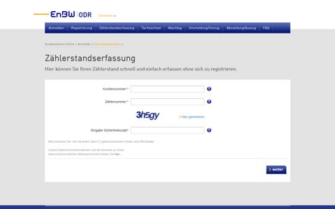 Zählerstandserfassung - Online Portal - EnBW ODR AG