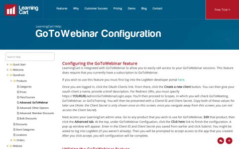 Online Help • GoToWebinar Configuration • LearningCart
