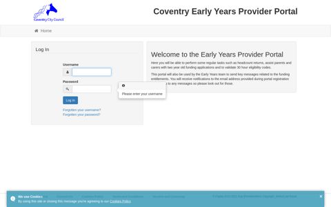 Coventry Early Years Provider Portal - Log In