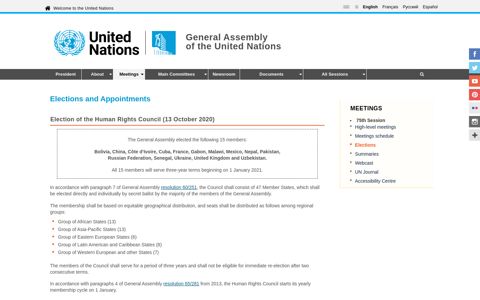 Human Rights Council - Elections and appointments, 75th ...