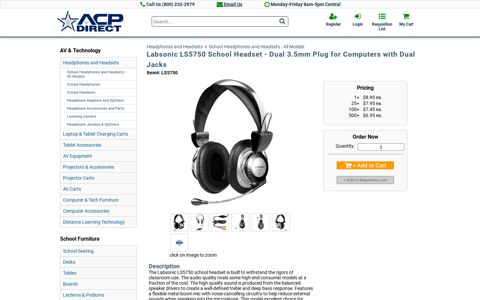 Labsonic LS5750 School Headset - Dual 3.5mm Plug for ...
