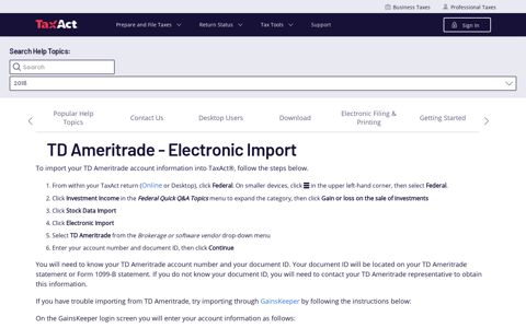 TD Ameritrade - Electronic Import - TaxAct