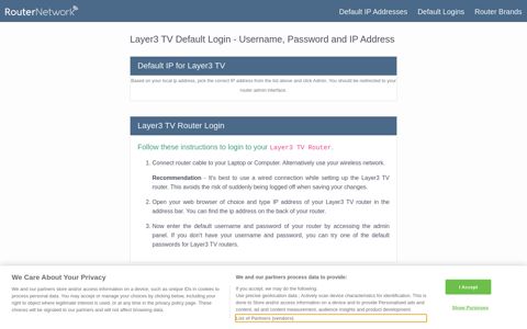 Layer3 TV Default Router Login and Password - Router Network