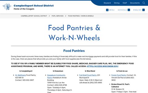 Food Pantries / Work-n-Wheels - Campbellsport School District