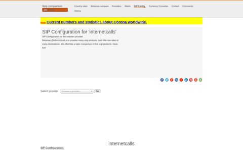 SIP Configuration for 'internetcalls' - Voip comparison
