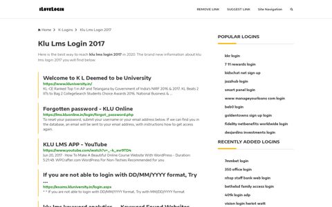 Klu Lms Login 2017 ❤️ One Click Access
