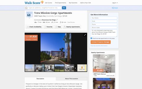 Vora Mission Gorge Apartments, San Diego CA - Walk Score