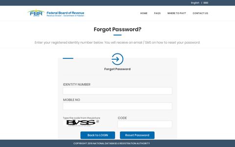 Forgot Password - FBR Tax Profiling System