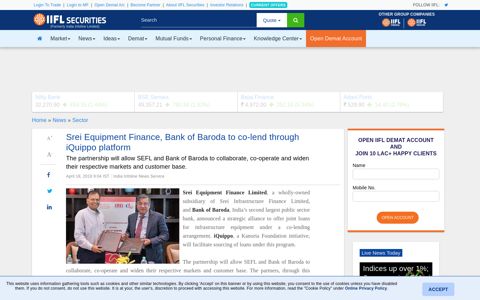 Srei Equipment Finance, Bank of Baroda to co-lend through ...