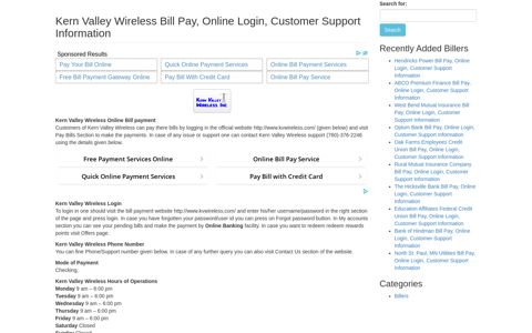 Kern Valley Wireless Bill Pay, Online Login, Customer Support ...