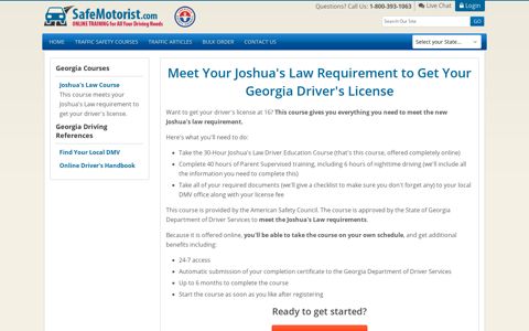 Joshua's Law Online 30-Hour Driver Education Course