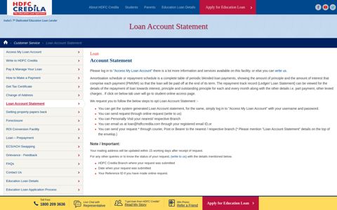Loan Account Statement | Customer Service HDFC Credila