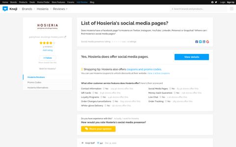 List of Hosieria's social media pages? — Knoji