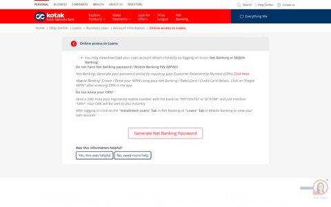 Online access to Loans - Kotak Mahindra Bank