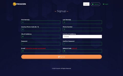 Signup || Fricacoin