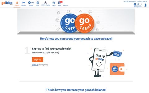 Sign-up & fill your goCash wallet With Rs.2000 ... - Goibibo