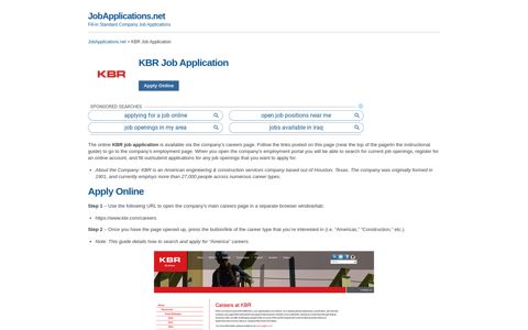 KBR Job Application - Apply Online
