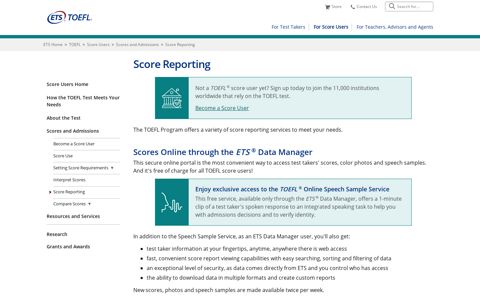 TOEFL Score Reporting (For Score Users) - ETS