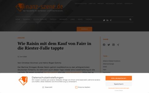 Wie Raisin mit dem Kauf von Fairr in die Riester-Falle tappte