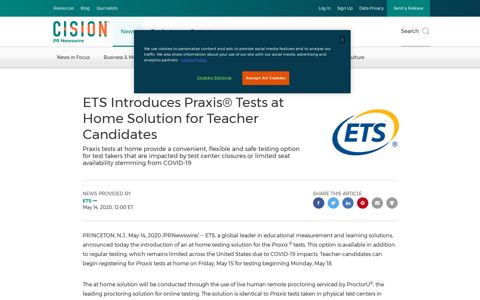 ETS Introduces Praxis® Tests at Home Solution for Teacher ...