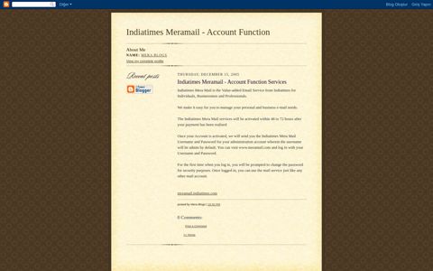 Indiatimes Meramail - Account Function Services