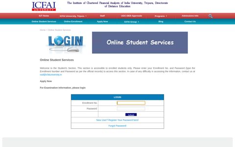 Online Student Services - The ICFAI University Tripura