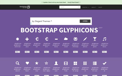 Bootstrap Glyphicons v3.3.7 | Bootstrap Cheat Sheets