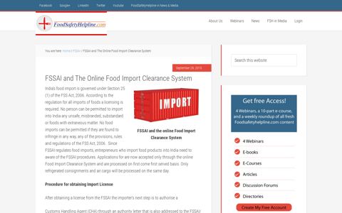 FSSAI and The Online Food Import Clearance System
