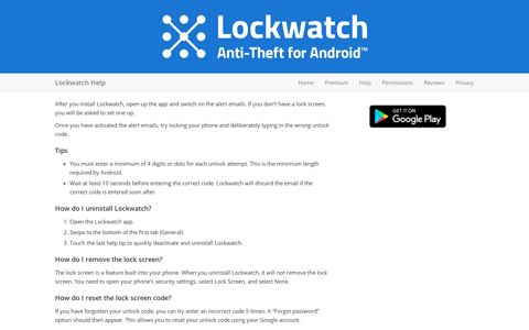 Lockwatch Help - Anti-Theft for Android